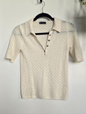 Gap Pointelle Polo Top in Chino Beige